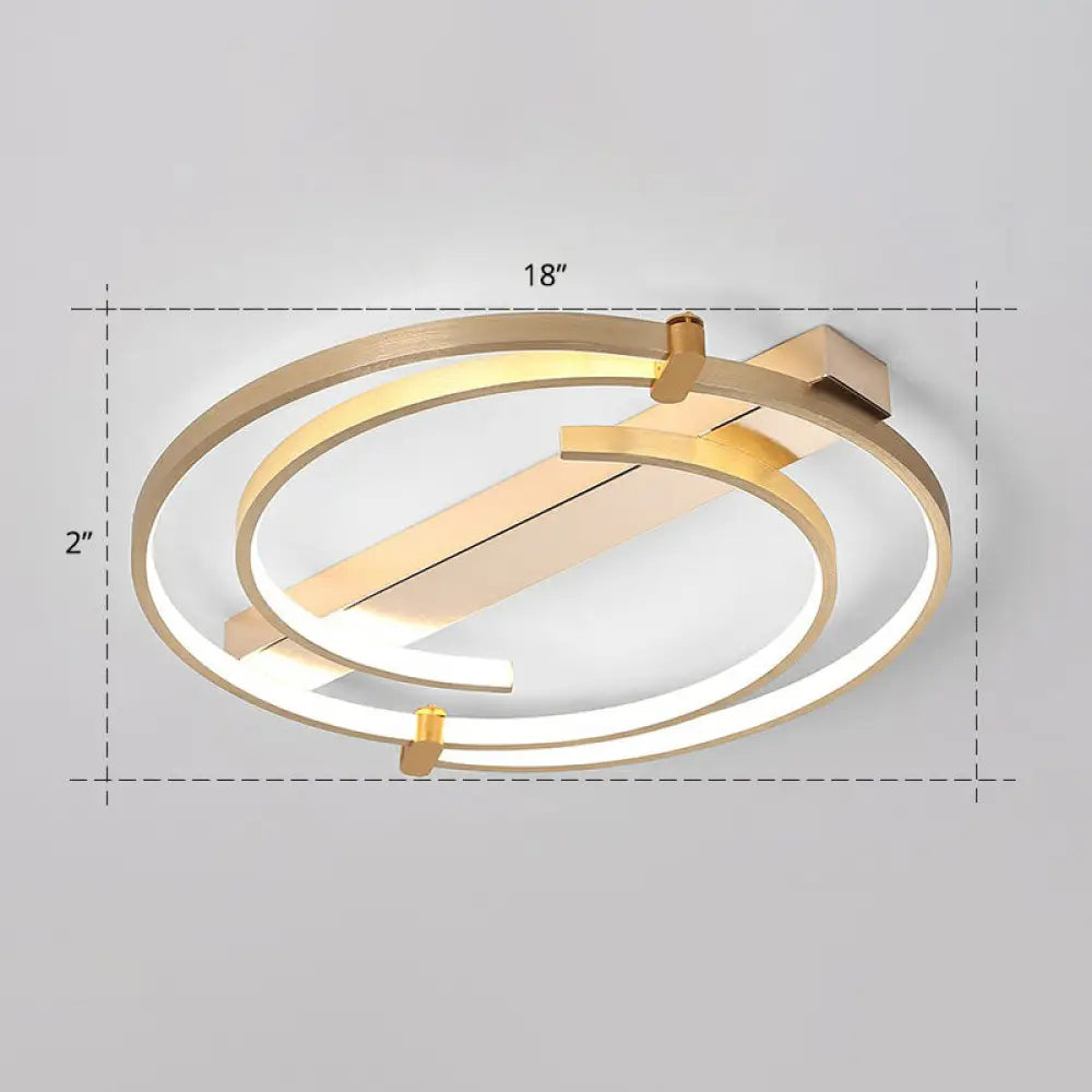 Simple Style Gold Loop Ceiling Flush Light - Metal Led Mount Fixture For Bedroom / 18’ White