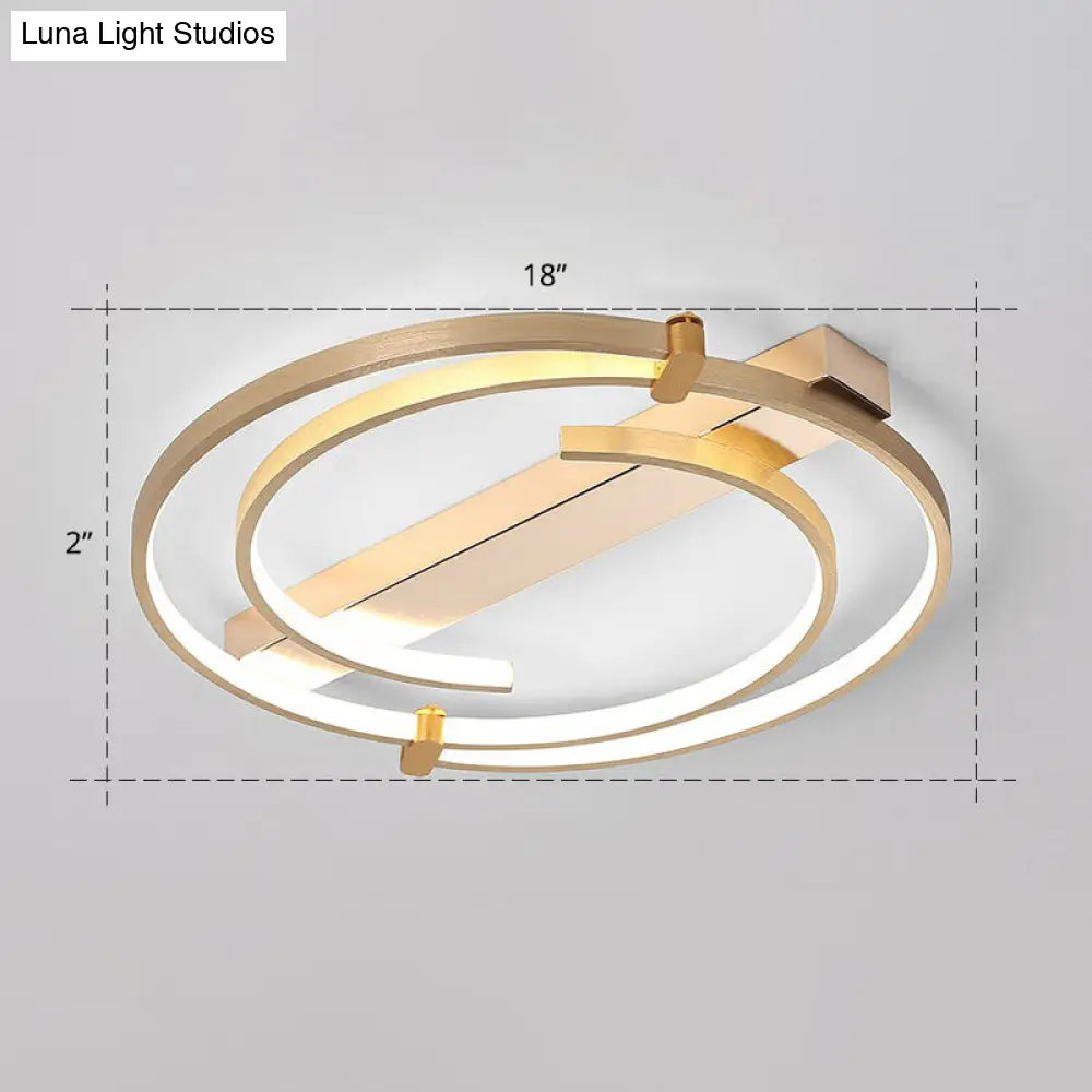 Simple Style Gold Loop Ceiling Flush Light - Metal Led Mount Fixture For Bedroom / 18 White
