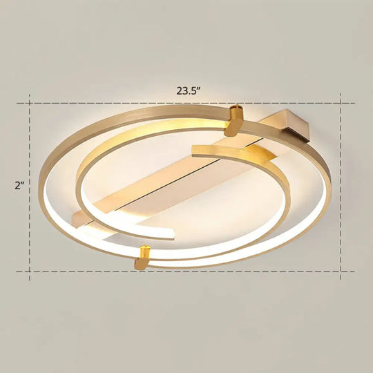 Simple Style Gold Loop Ceiling Flush Light - Metal Led Mount Fixture For Bedroom / 23.5’ Remote
