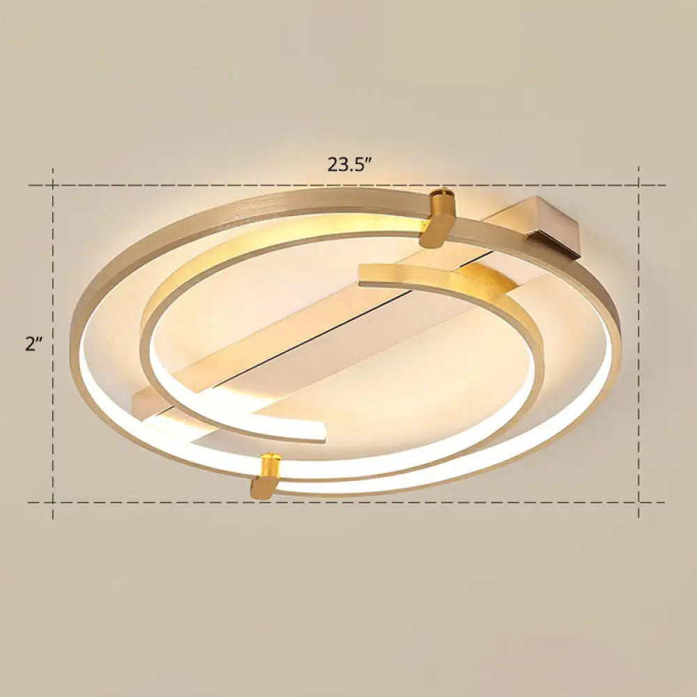 Simple Style Gold Loop Ceiling Flush Light - Metal Led Mount Fixture For Bedroom / 23.5’ Warm