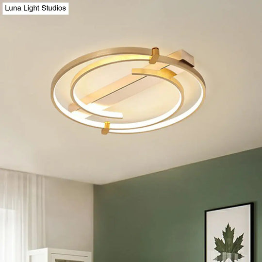 Simple Style Gold Loop Ceiling Flush Light - Metal Led Mount Fixture For Bedroom