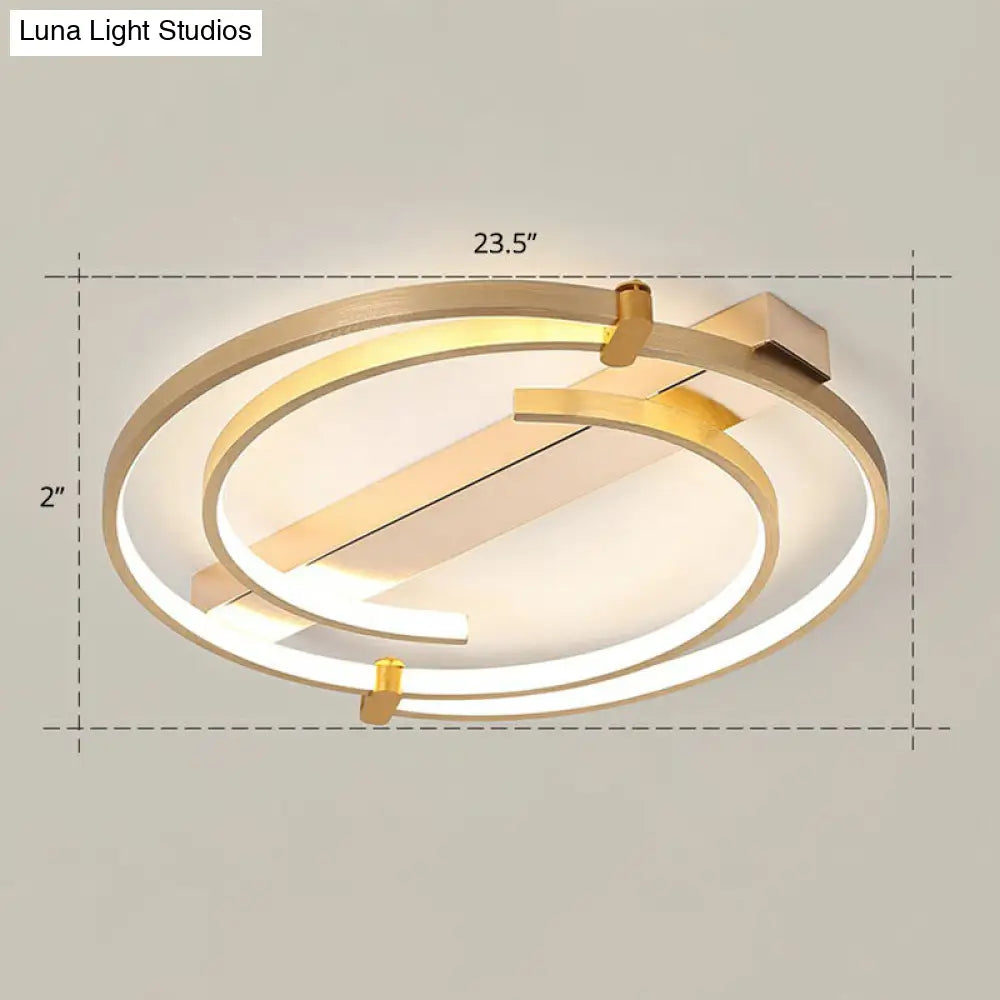Simple Style Gold Loop Ceiling Flush Light - Metal Led Mount Fixture For Bedroom / 23.5 Remote