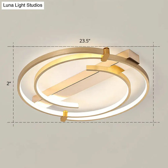 Simple Style Gold Loop Ceiling Flush Light - Metal Led Mount Fixture For Bedroom / 23.5 Remote