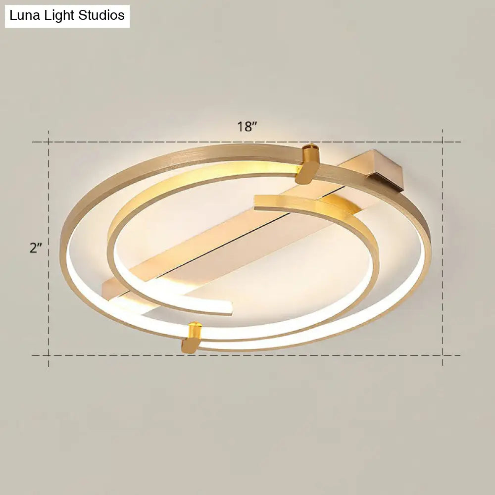 Simple Style Gold Loop Ceiling Flush Light - Metal Led Mount Fixture For Bedroom / 18 Remote Control