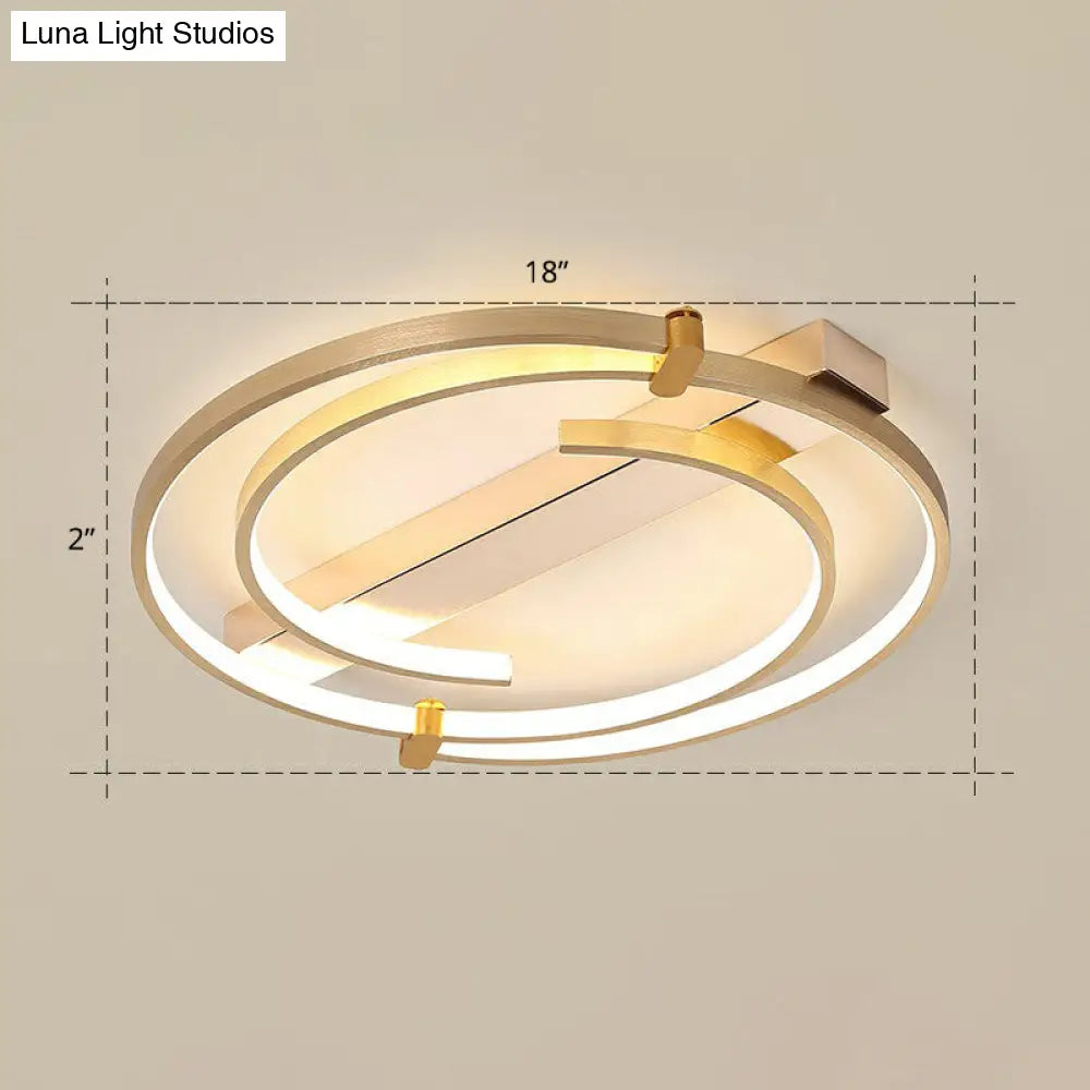 Simple Style Gold Loop Ceiling Flush Light - Metal Led Mount Fixture For Bedroom / 18 Warm