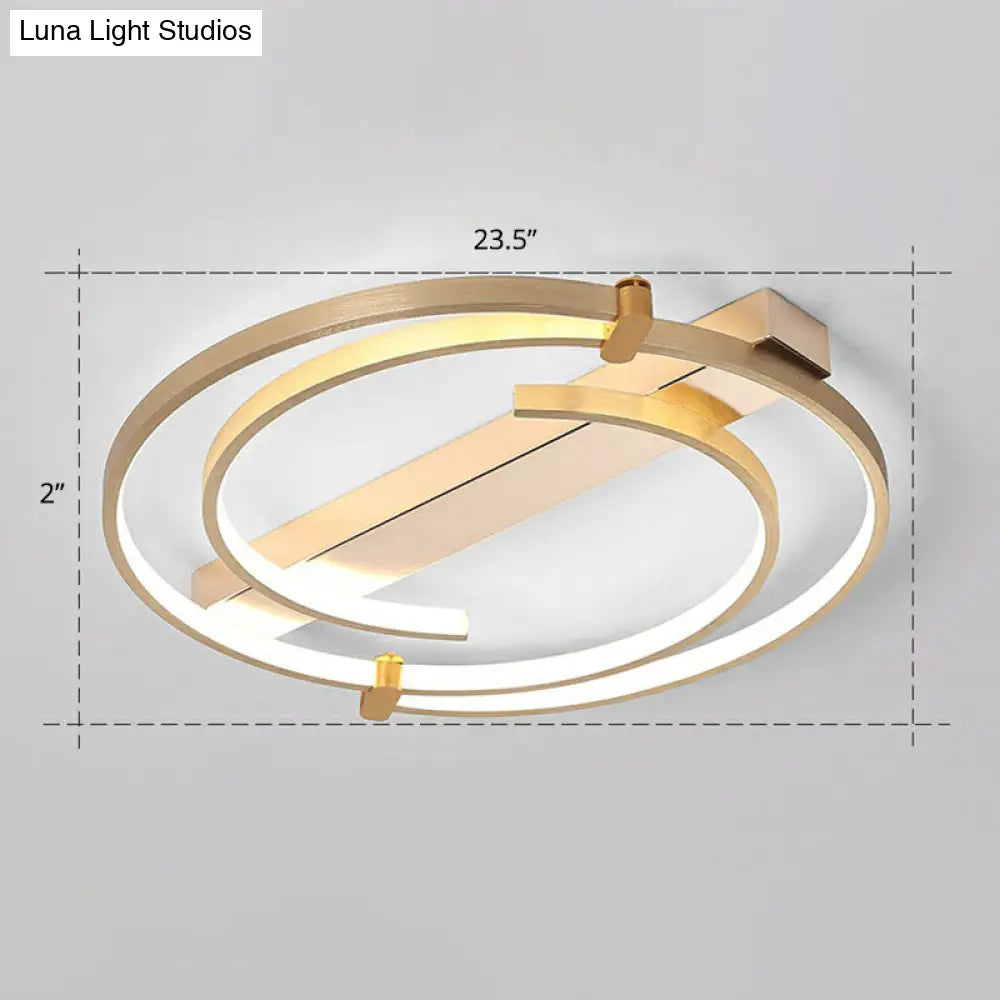 Simple Style Gold Loop Ceiling Flush Light - Metal Led Mount Fixture For Bedroom / 23.5 White