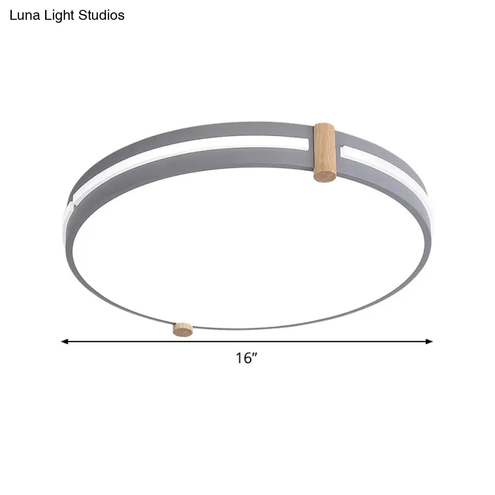 Simple Style Gray Macaron Drum Ceiling Lamp - Led Flush Mount Lighting In 12’/16’/19.5’