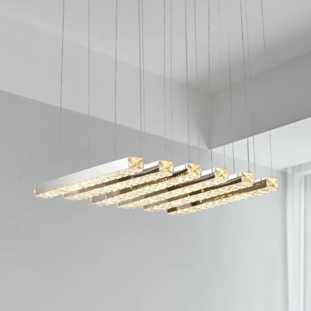 Simple Style K9 Crystal Chandelier - Linear Living Room Ceiling Light With 6/9 Silver Heads In