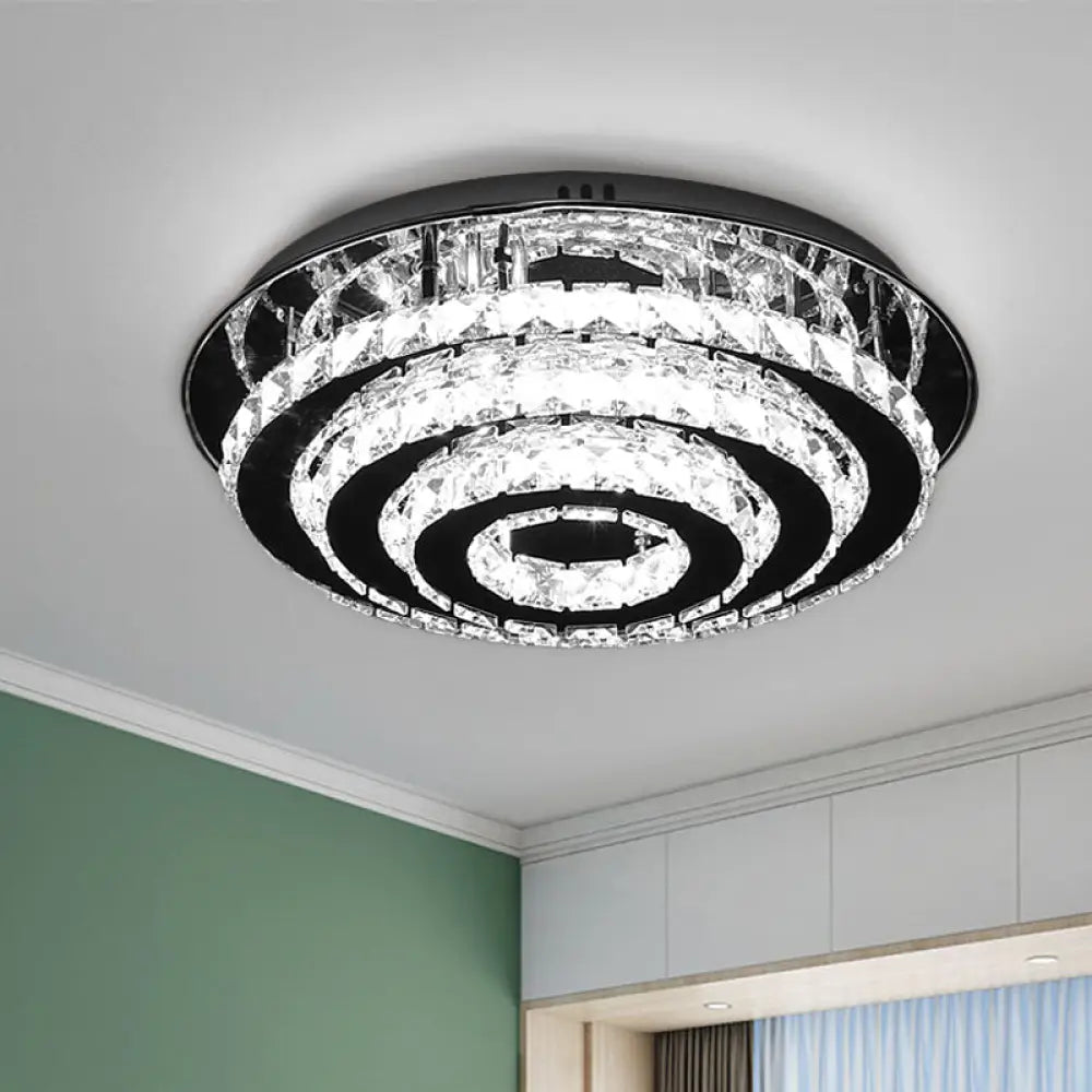 Simple Style Led Crystal Flush Mount Light Fixture - Chrome Finish For Bedroom Ceiling