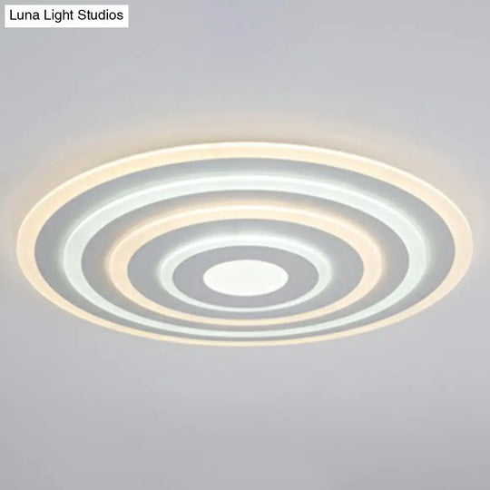 Simple Style Led Flush Ceiling Light For Bedroom - White Acrylic Round Flushmount / 31.5 Inner Outer