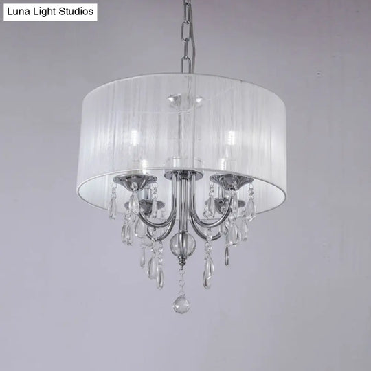 Simple Style Living Room Chandelier With Drum Fabric Shade 4-Light Chrome Pendant Light Kit And