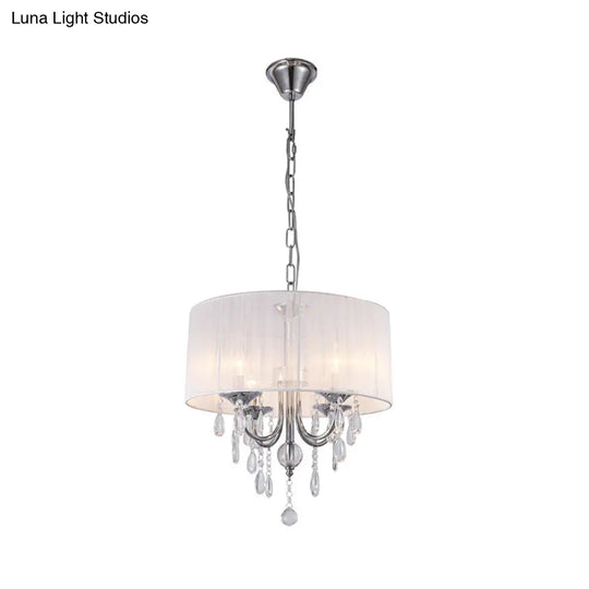 Simple Style Living Room Chandelier With Drum Fabric Shade 4-Light Chrome Pendant Light Kit And