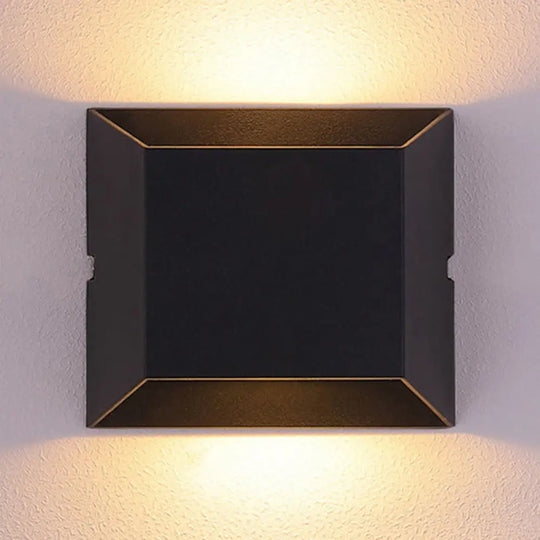 Simple Style Matte Black Led Wall Sconce Lamp With Metallic Squared Shade - Warm/White Lighting For