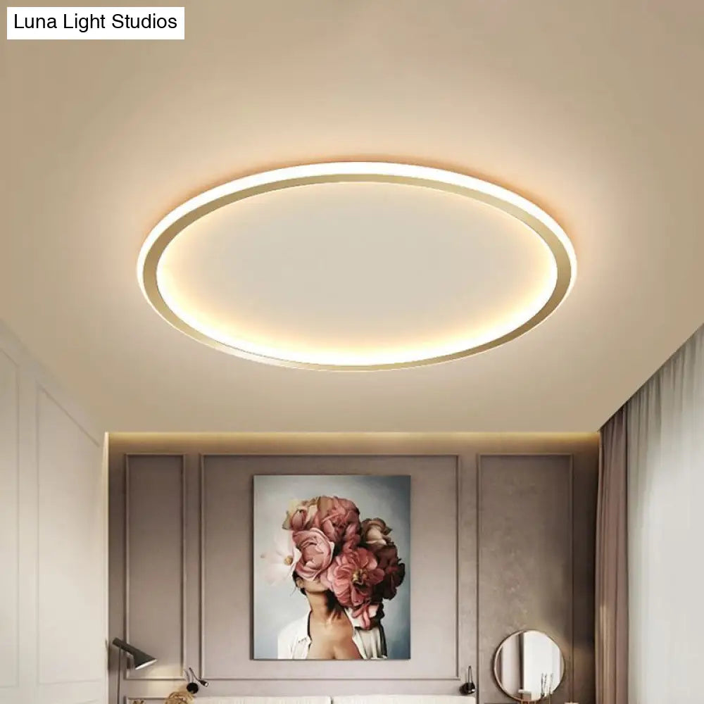 Simple Style Metal Ceiling Light Fixture - Gold Finish Led Flushmount Lighting For Living Room