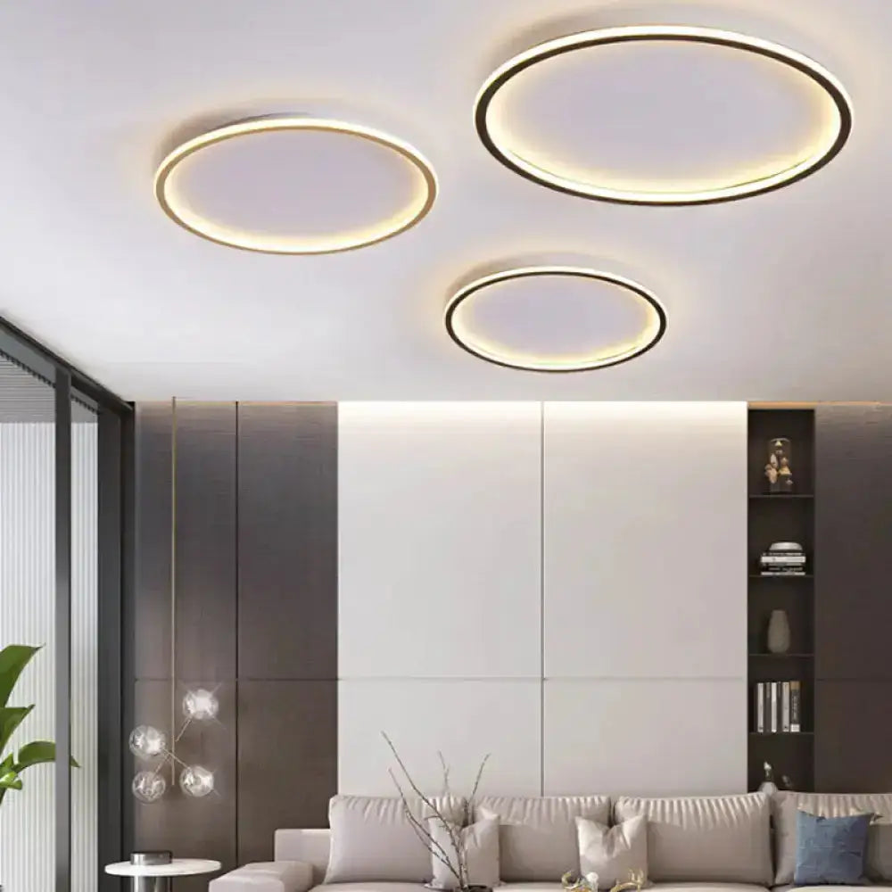 Simple Style Metal Ceiling Light Fixture - Gold Finish Led Flushmount Lighting For Living Room