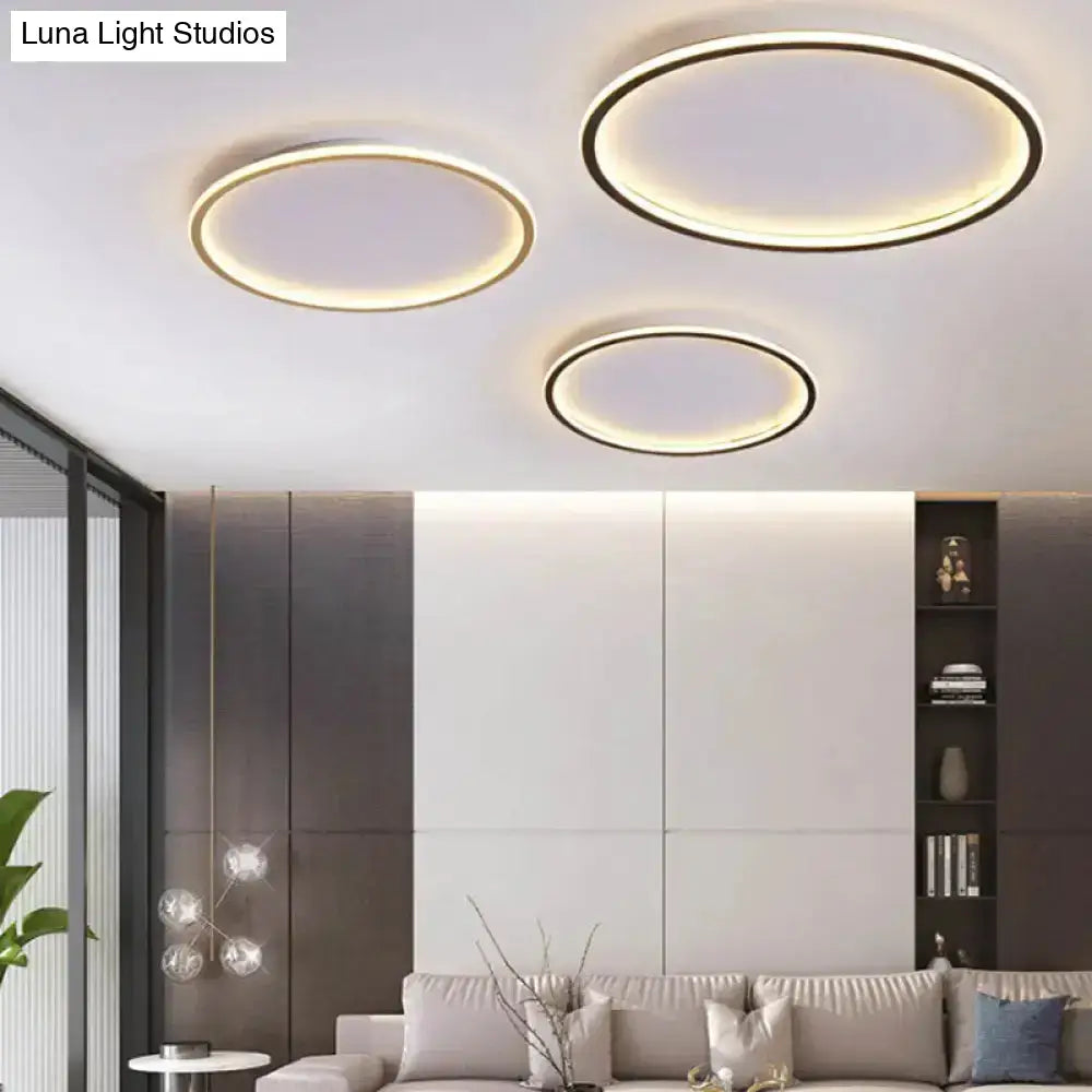 Simple Style Metal Ceiling Light Fixture - Gold Finish Led Flushmount Lighting For Living Room