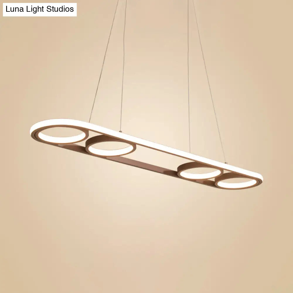 Simple Style Metal Island Lighting Coffee Led Ceiling Pendant Light In Warm/White 39/47 Wide Oval