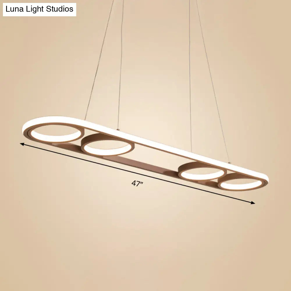 Simple Style Metal Island Lighting Coffee Led Ceiling Pendant Light In Warm/White 39/47 Wide Oval