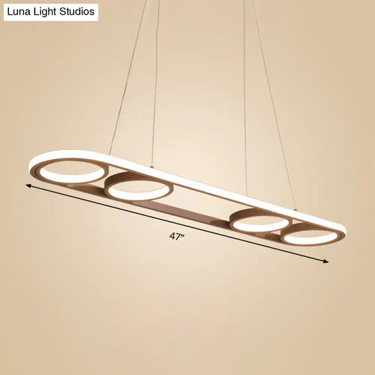 Simple Style Metal Island Lighting Coffee Led Ceiling Pendant Light In Warm/White 39/47 Wide Oval