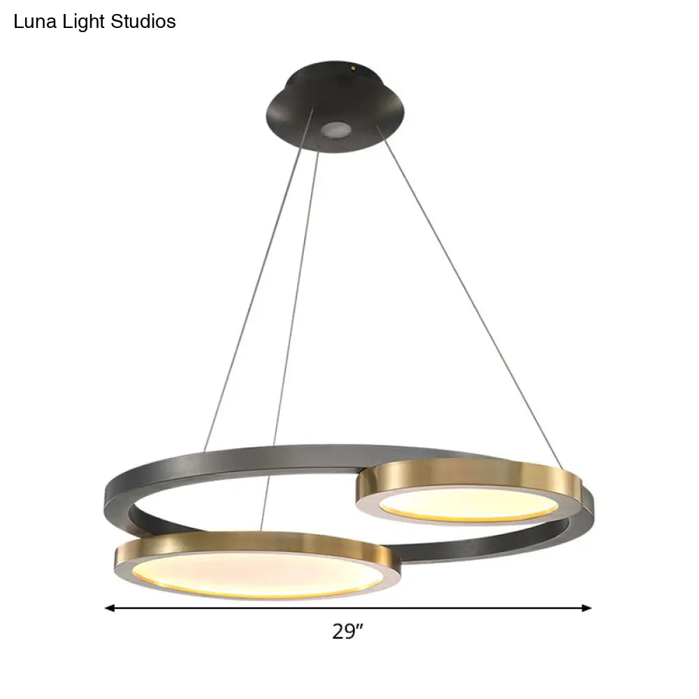 Simple Style Metal Led Chandelier Light - Brass Ring Hanging Pendant In Warm/White