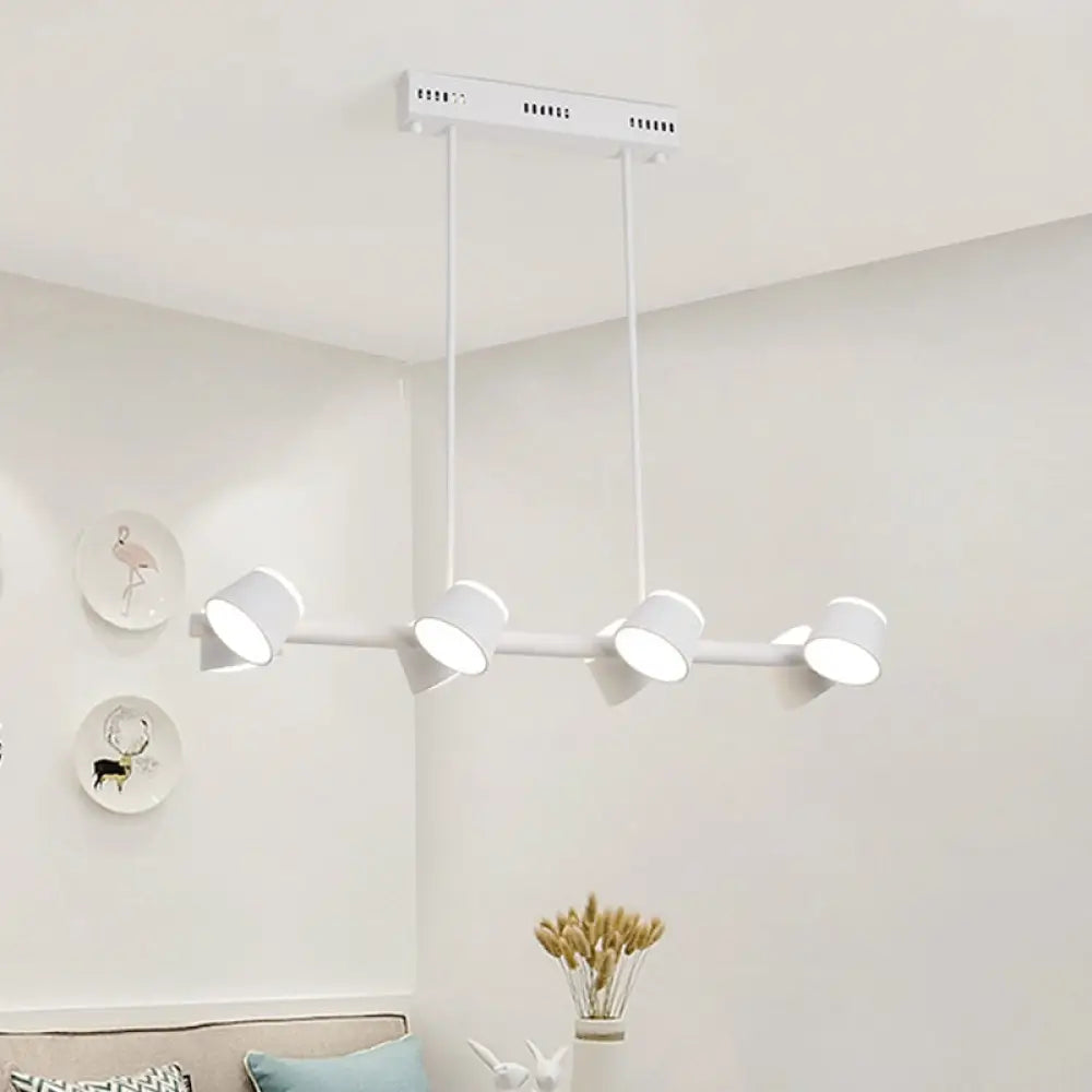 Simple Style Metal Linear Pendant Light Fixture - 8 Lights White Color Ceiling Hanging Design