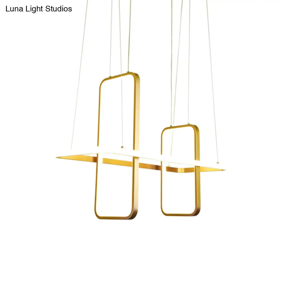 Simple Style Metal Rectangle Ceiling Pendant Light With Black/Gold Finish - Warm/White Island