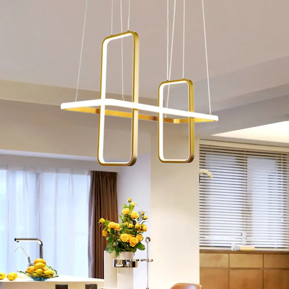 Simple Style Metal Rectangle Ceiling Pendant Light With Black/Gold Finish - Warm/White Island