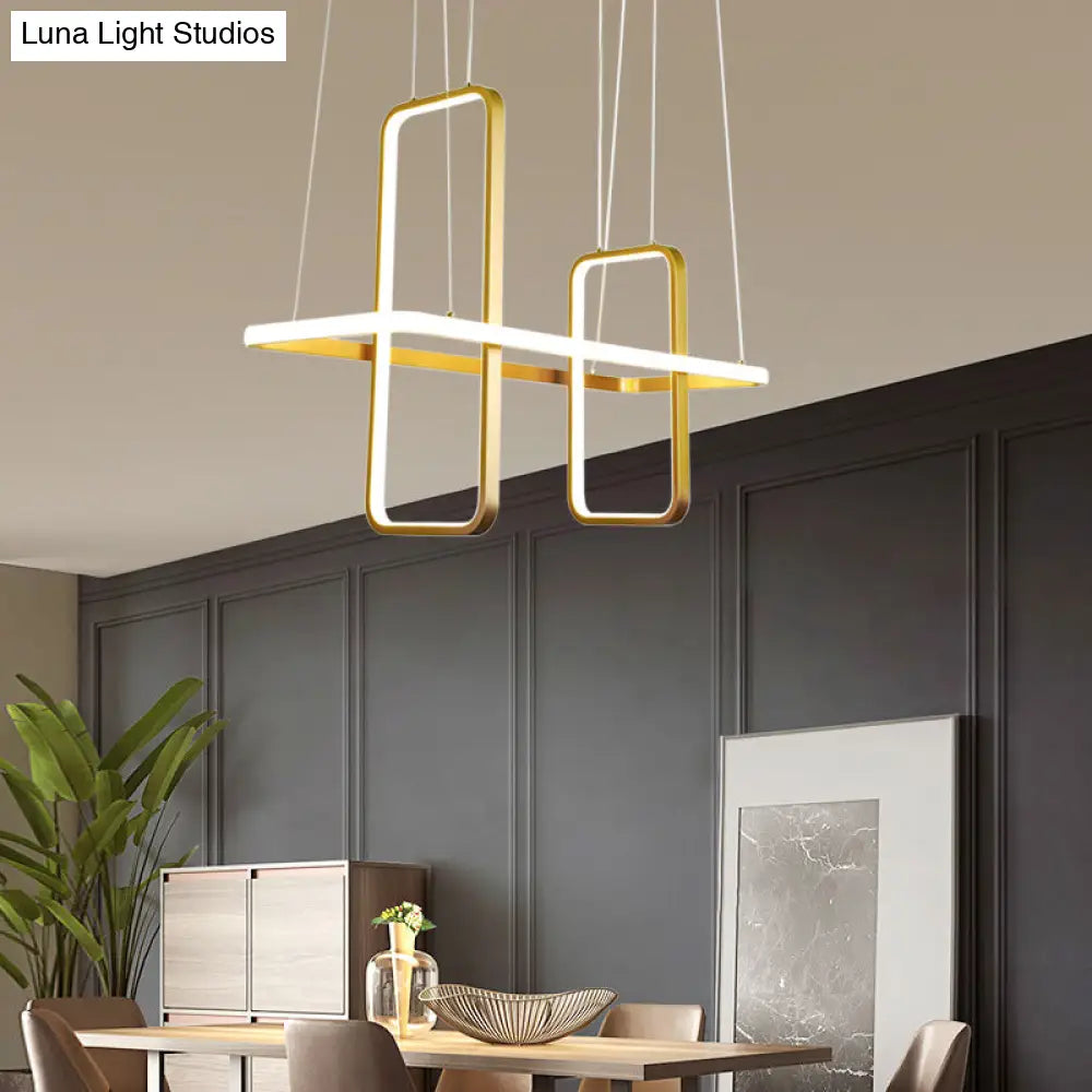 Simple Style Metal Rectangle Ceiling Pendant Light With Black/Gold Finish - Warm/White Island