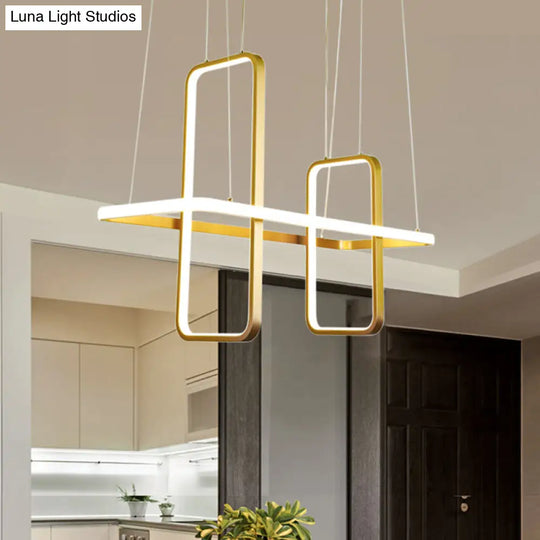 Simple Style Metal Rectangle Ceiling Pendant Light With Black/Gold Finish - Warm/White Island