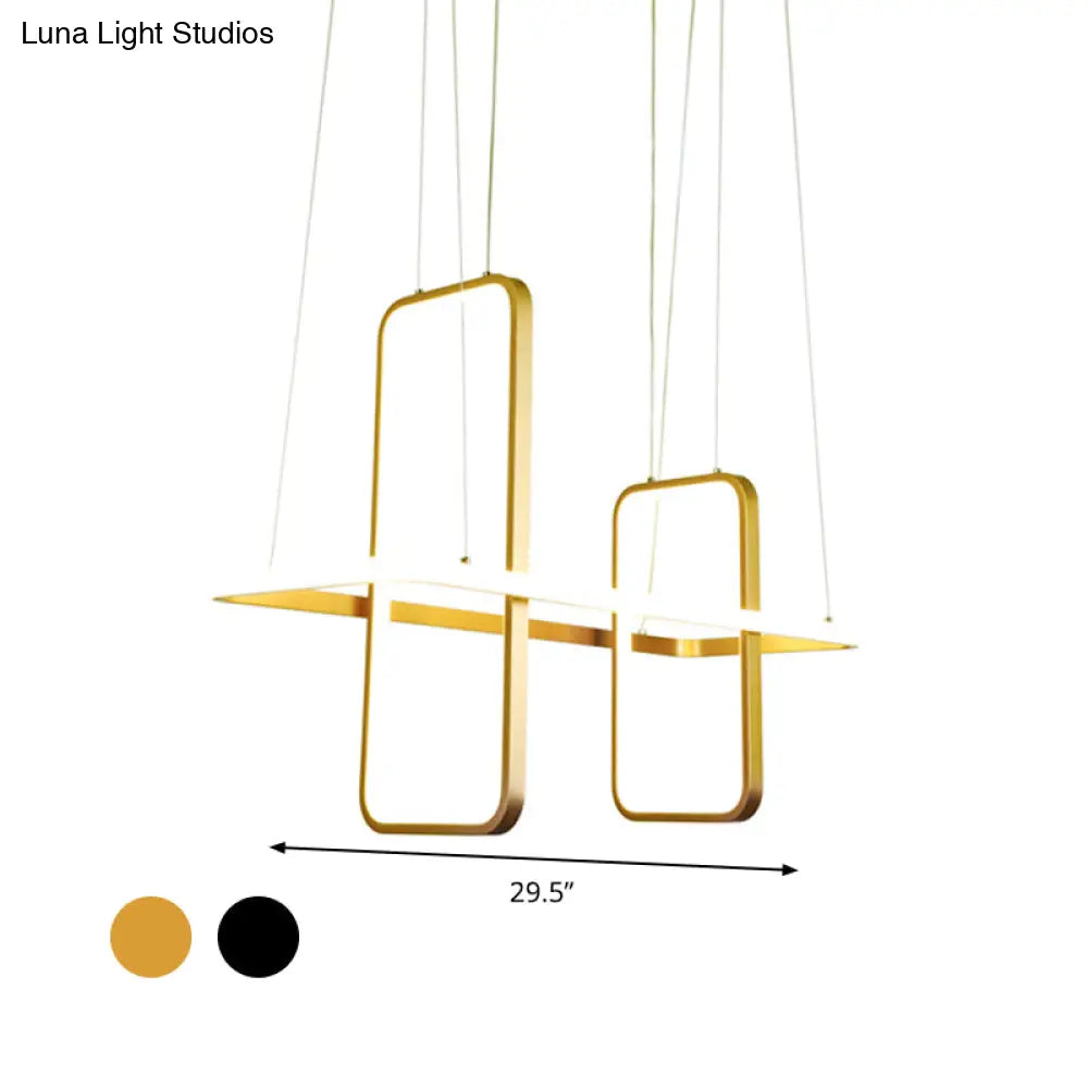 Simple Style Metal Rectangle Ceiling Pendant Light With Black/Gold Finish - Warm/White Island