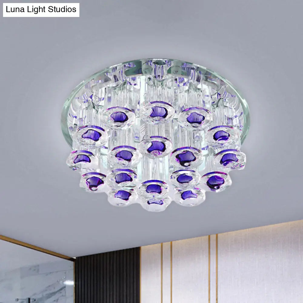 Simple Style Purple Crystal Tubular Flush Light Fixture - Led Living Room Ceiling Lamp With
