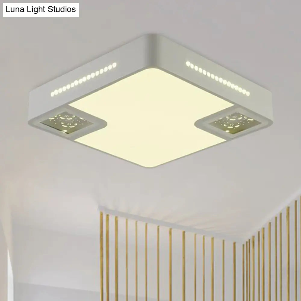 Simple Style White Acrylic Led Ceiling Lamp With Crystal Beaded Accent