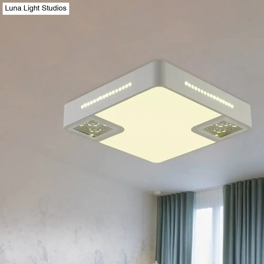 Simple Style White Acrylic Led Ceiling Lamp With Crystal Beaded Accent