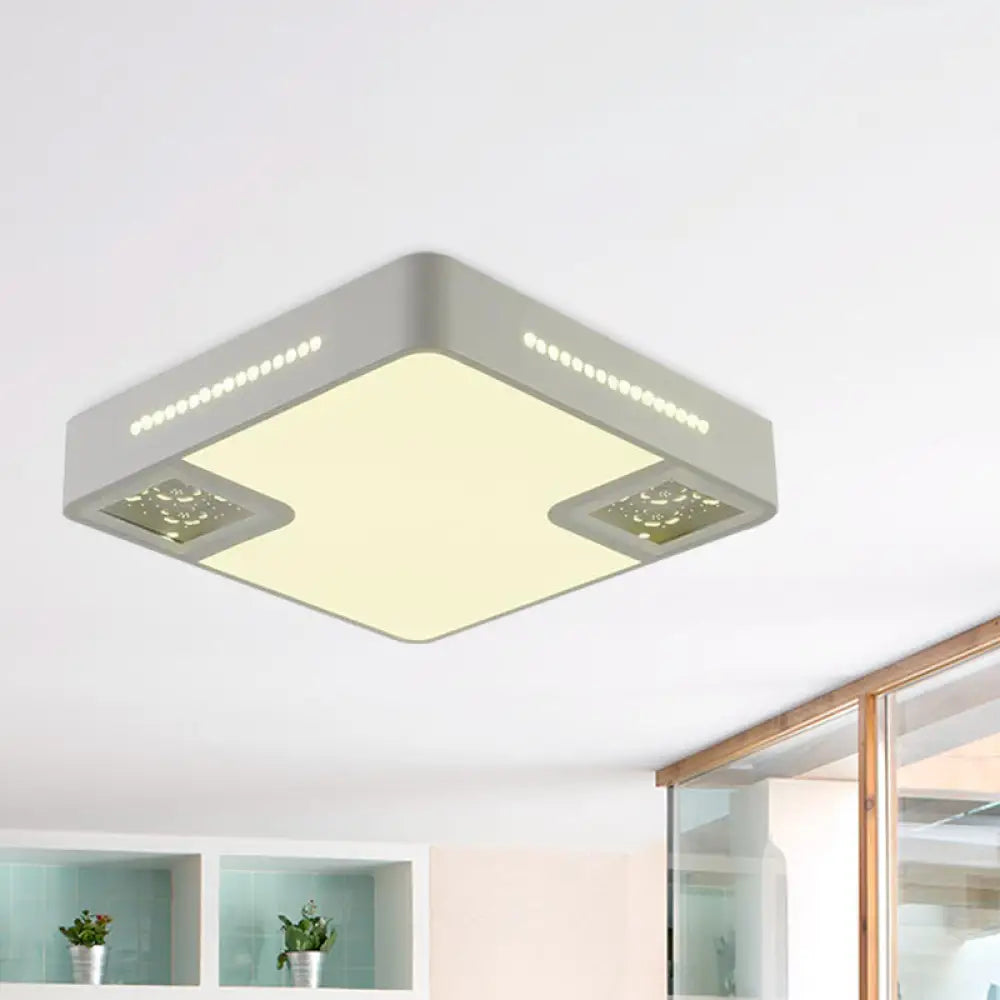 Simple Style White Acrylic Led Ceiling Lamp With Crystal Beaded Accent