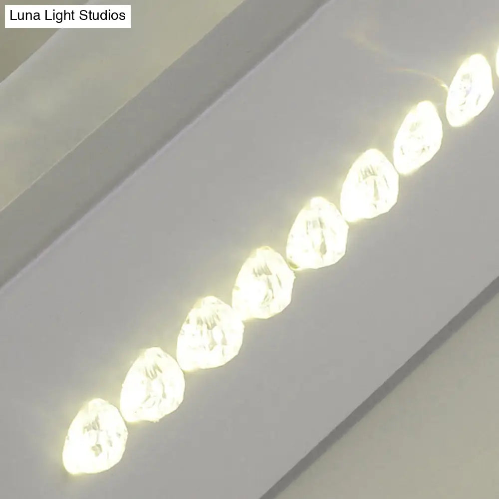 Simple Style White Acrylic Led Ceiling Lamp With Crystal Beaded Accent