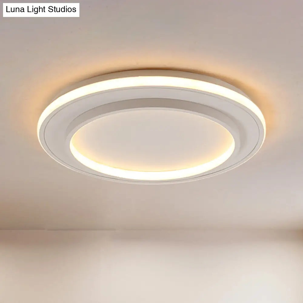 Simple Style White Disk Flush Mount Led Ceiling Light In Warm/White - 18/21.5 Wide