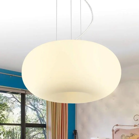 Simple Style White Glass Doughnut Pendant Light - 1-Light Hanging Kit (11’/14.5’/18’ Wide) / 11’