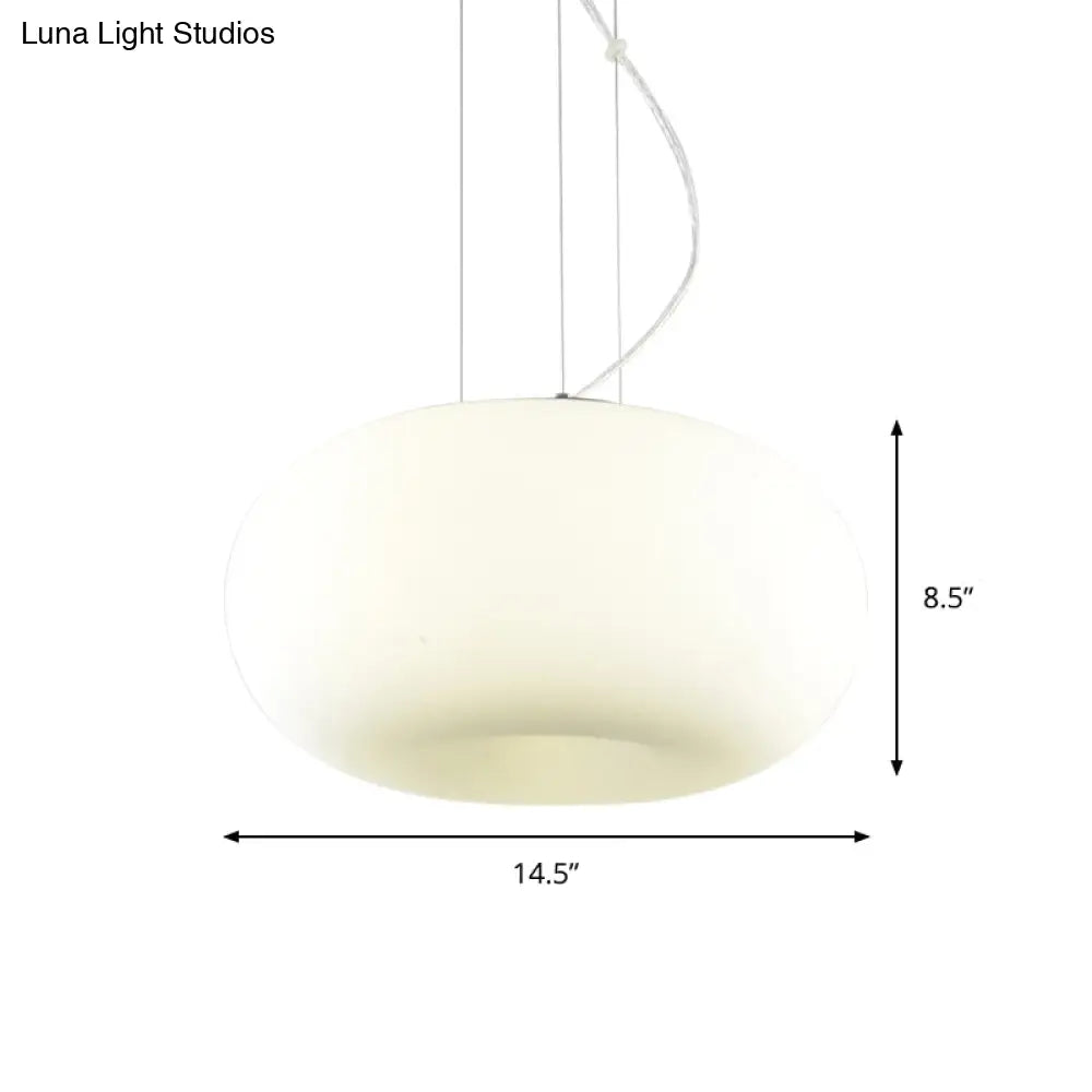 Simple Style White Glass Doughnut Pendant Light - 1-Light Hanging Kit (11’/14.5’/18’ Wide)