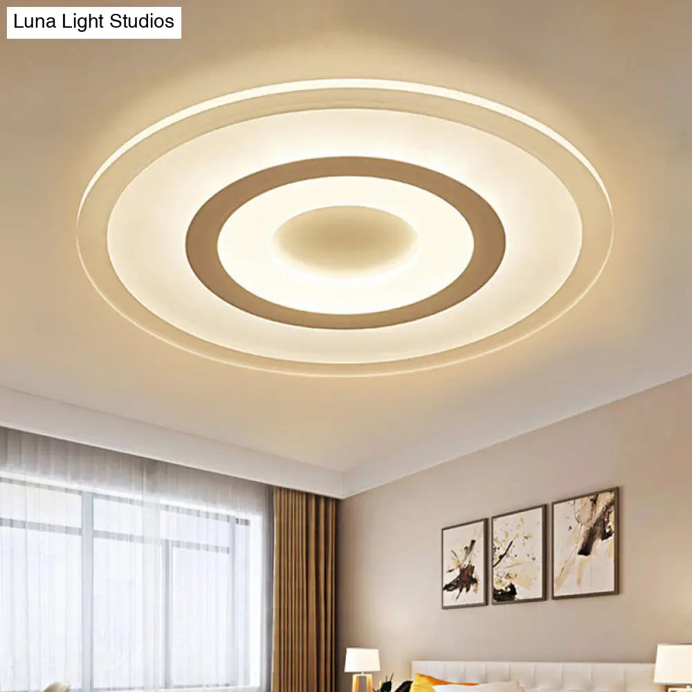 Simple Style White Led Ceiling Light - 16/19.5/23.5 Wide Flush Mount Disc Fixture With Dual Lighting