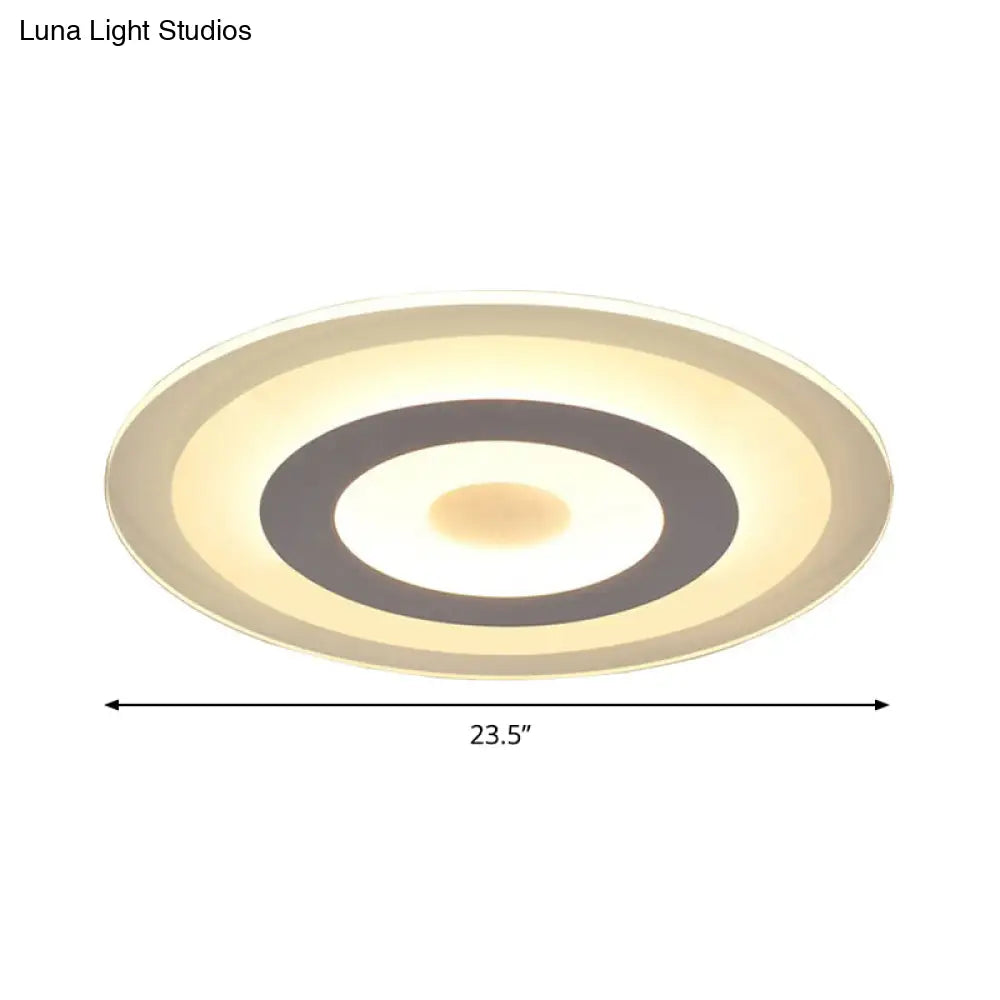 Simple Style White Led Ceiling Light - 16/19.5/23.5 Wide Flush Mount Disc Fixture With Dual Lighting