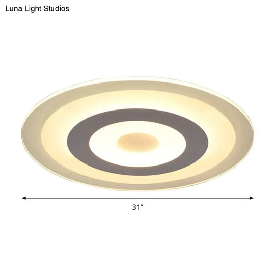 Simple Style White Led Ceiling Light - 16/19.5/23.5 Wide Flush Mount Disc Fixture With Dual Lighting