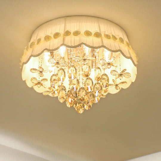 Simple Style White Scalloped Flush Mount Light With Crystal Drops (6/8 Heads) 8 /