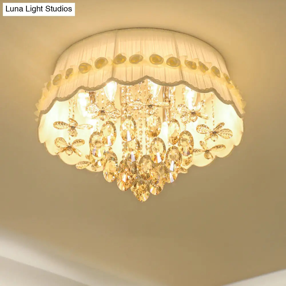 Simple Style White Scalloped Flush Mount Light With Crystal Drops (6/8 Heads) 8 /