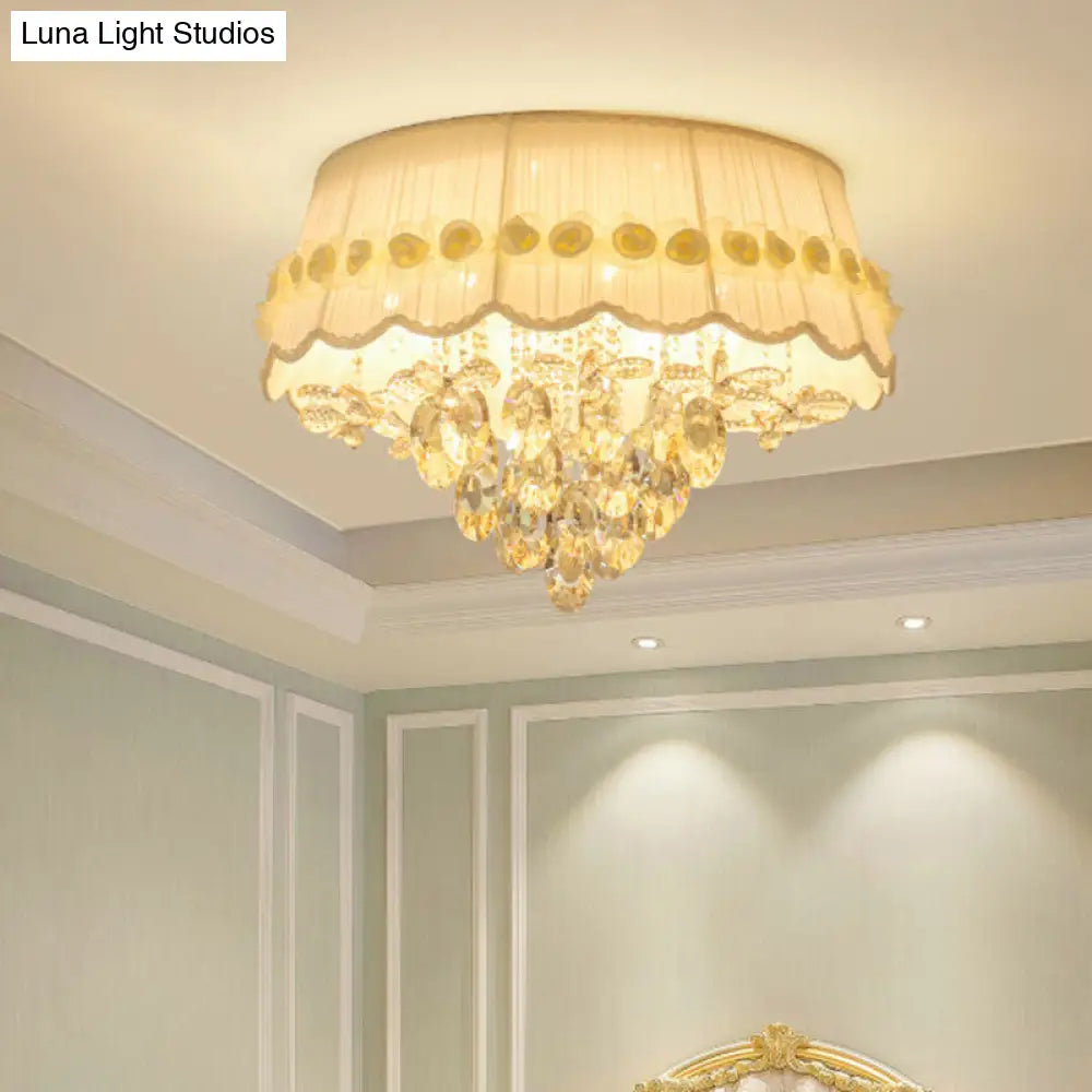 Simple Style White Scalloped Flush Mount Light With Crystal Drops (6/8 Heads) 6 /