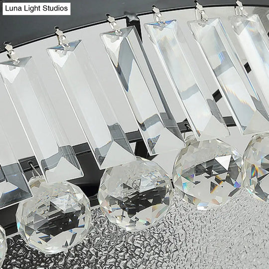 Simple Tri-Sided Crystal Rod Pendant Chandelier - 18/23.5 Wide Dome 6/9 Lights Black Ceiling Mount