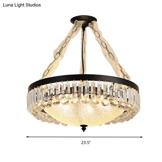 Simple Tri-Sided Crystal Rod Pendant Chandelier - 18/23.5 Wide Dome 6/9 Lights Black Ceiling Mount