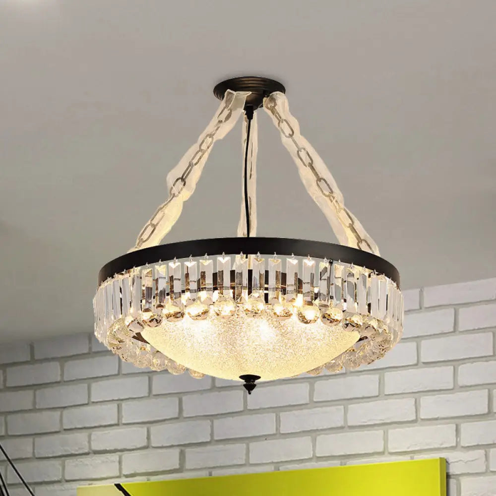 Simple Tri-Sided Crystal Rod Pendant Chandelier - 18/23.5 Wide Dome 6/9 Lights Black Ceiling Mount /