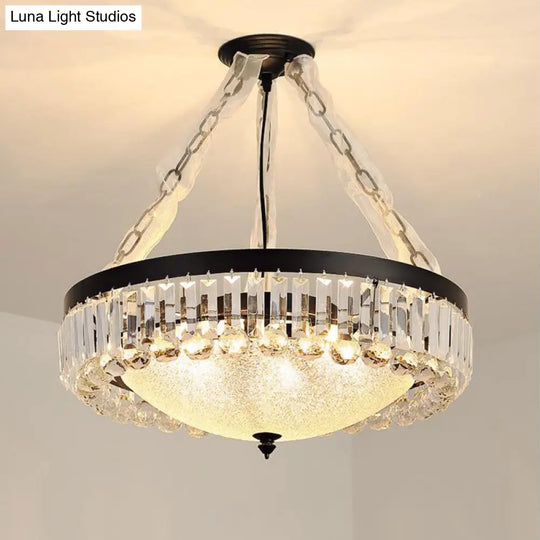 Simple Tri-Sided Crystal Rod Pendant Chandelier - 18/23.5 Wide Dome 6/9 Lights Black Ceiling Mount