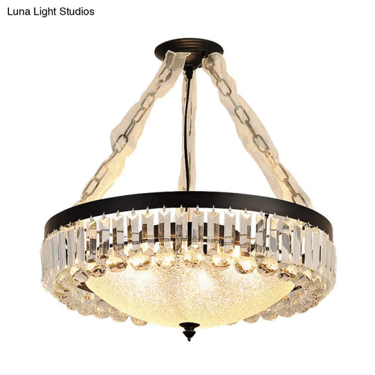 Simple Tri-Sided Crystal Rod Pendant Chandelier - 18/23.5 Wide Dome 6/9 Lights Black Ceiling Mount