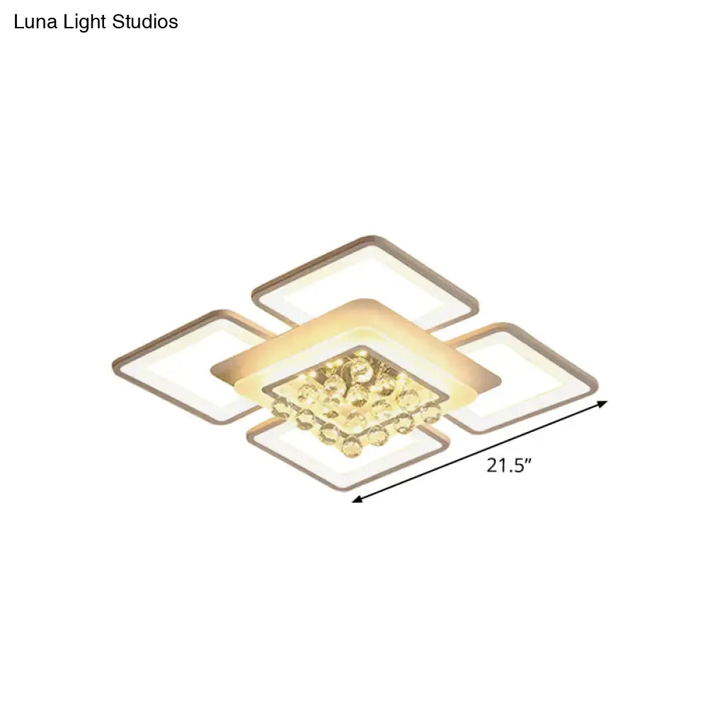 Simple White Acrylic Square Flushmount Light - 21.5/25.5 Width Led Flush Mount Lamp In Warm/White